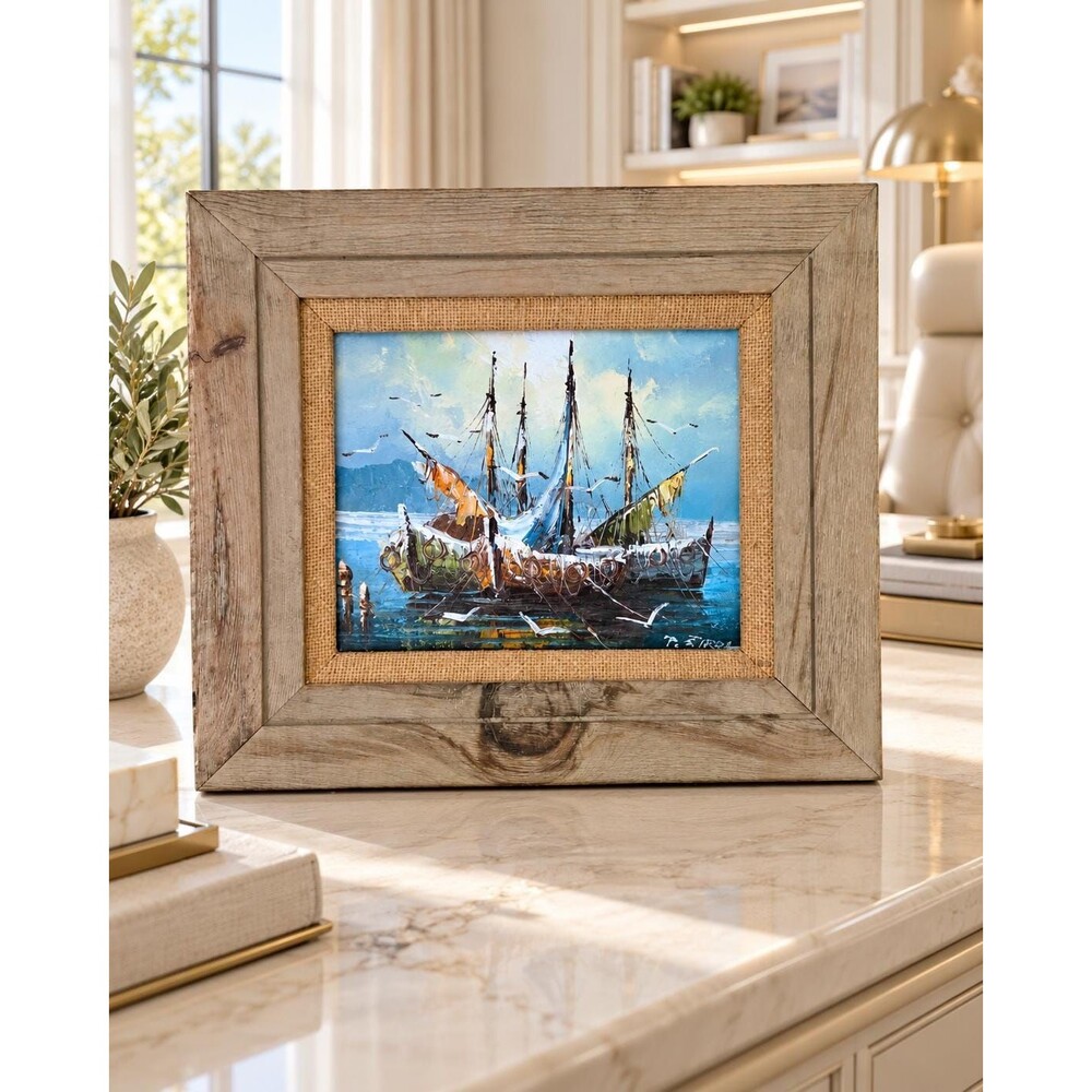 Vintage Paolo Stirrat Signed Oil Painting Fishing Boats Harbor Framed
